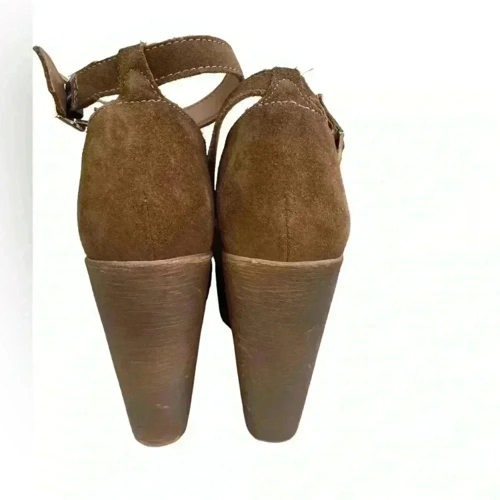 Steve Madden Ankle Strap Bellini Platform Wedge Brown Suede sandals sz 7.5